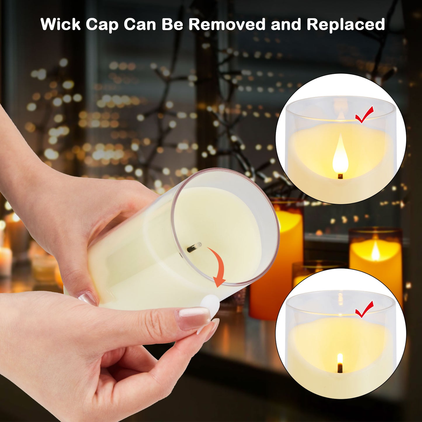 IMAGE Flickering Flameless Candles Battery Operated, 3 Pack Acrylic Shell 3D Wick LED Pillar Candles with Remote Control Timer for Wedding Christmas Home Decor (D 3"×H 4" 5" 6"), Ivory