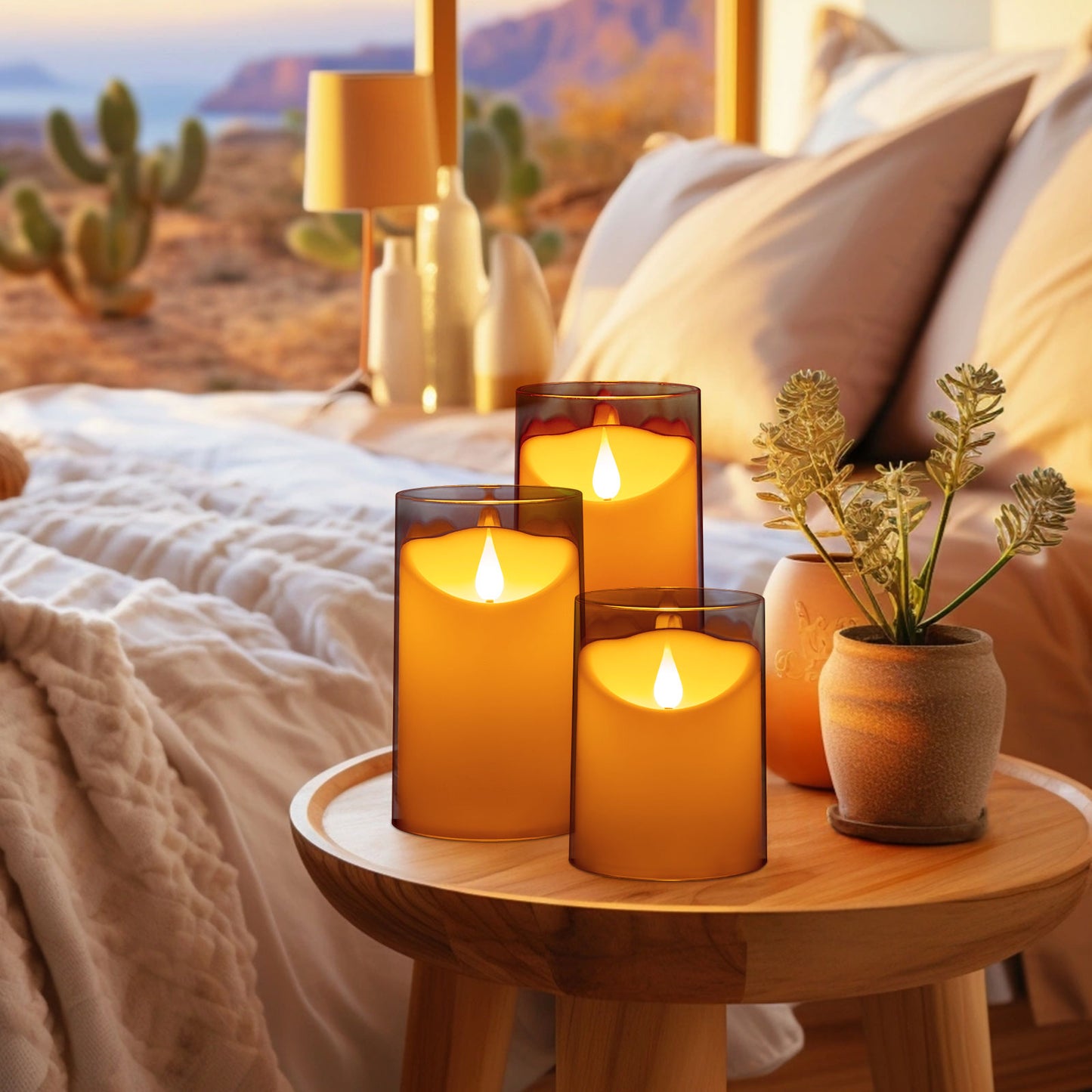 IMAGE Flickering Flameless Candles Battery Operated, 3 Pack Acrylic Shell 3D Wick LED Pillar Candles with Remote Control Timer for Wedding Christmas Home Decor (D 3"×H 4" 5" 6"), Ivory