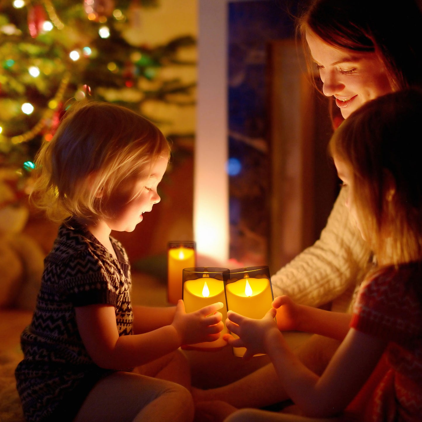 IMAGE Flickering Flameless Candles Battery Operated, 3 Pack Acrylic Shell 3D Wick LED Pillar Candles with Remote Control Timer for Wedding Christmas Home Decor (D 3"×H 4" 5" 6"), White