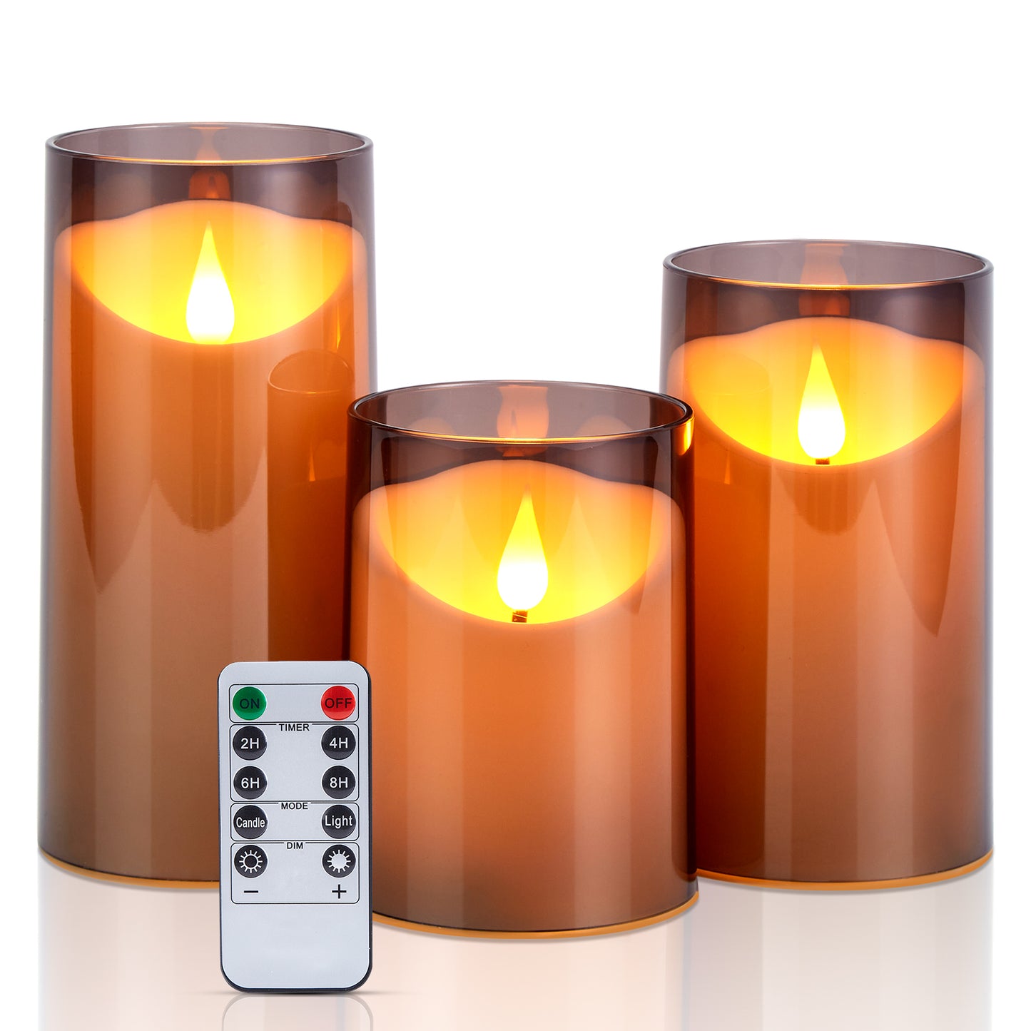 IMAGE Flickering Flameless Candles Battery Operated, 3 Pack Acrylic Shell 3D Wick LED Pillar Candles with Remote Control Timer for Wedding Christmas Home Decor (D 3"×H 4" 5" 6"), Gray
