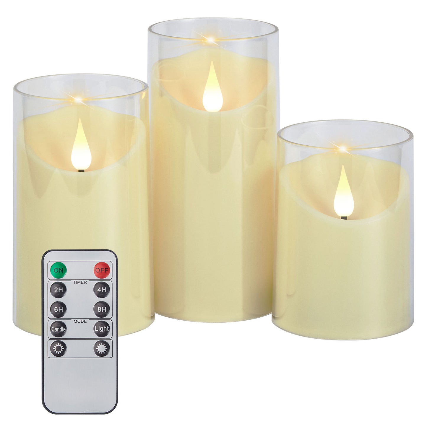 IMAGE Flickering Flameless Candles Battery Operated, 3 Pack Acrylic Shell 3D Wick LED Pillar Candles with Remote Control Timer for Wedding Christmas Home Decor (D 3"×H 4" 5" 6"), Ivory