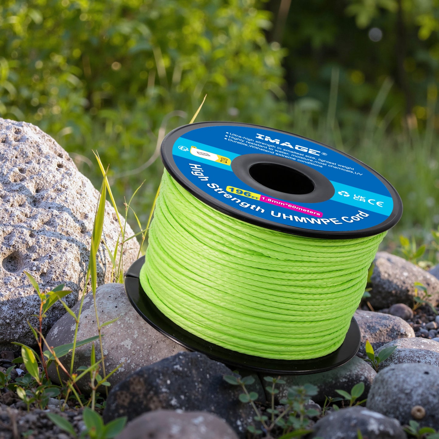 IMAGE Kevlar Cord196ft UHMWPE Braided Throw Line Nylon Cord 1.8mm, 660LB High Strength, Low Stretch, Spliceable Arborist Rope for Tree Work, Hammock, Tarp, Tent, Camping (Green, 196ft)