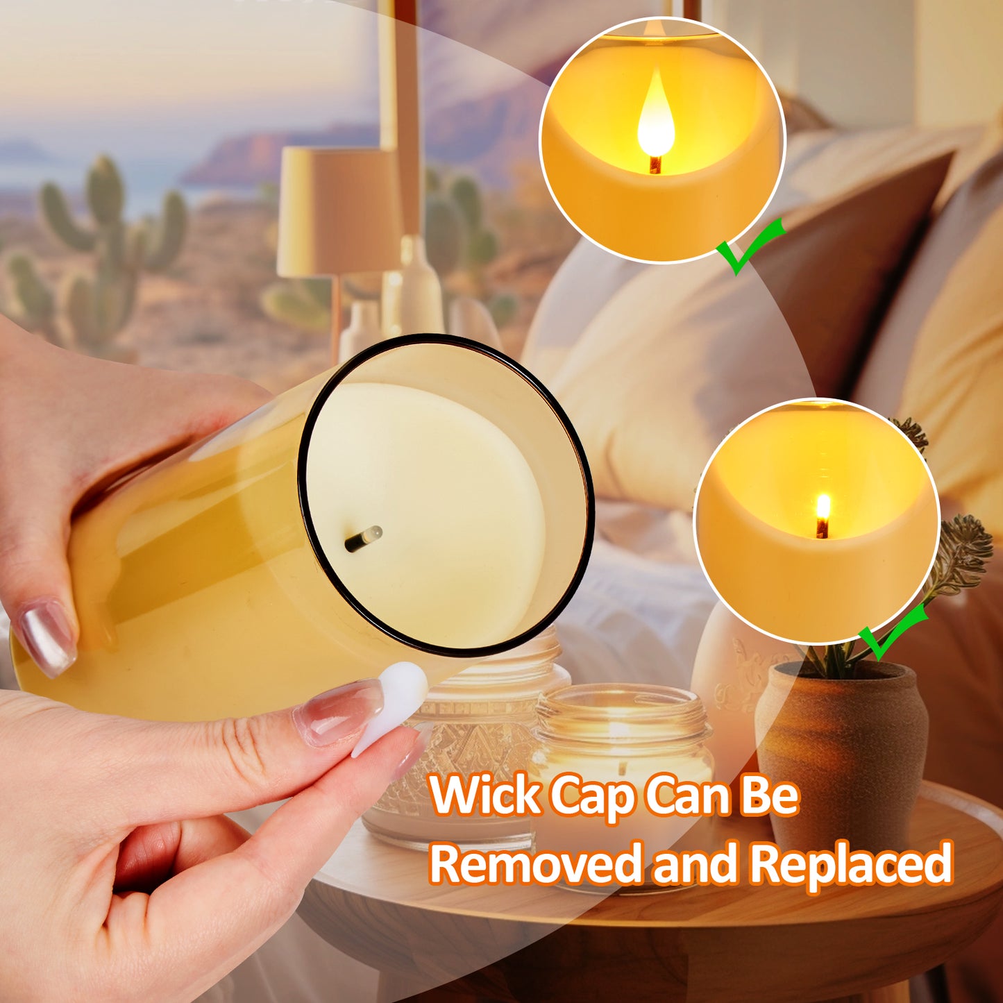 IMAGE Flickering Flameless Candles Battery Operated, 3 Pack Acrylic Shell 3D Wick LED Pillar Candles with Remote Control Timer for Wedding Christmas Home Decor (D 3"×H 4" 5" 6"), Gold