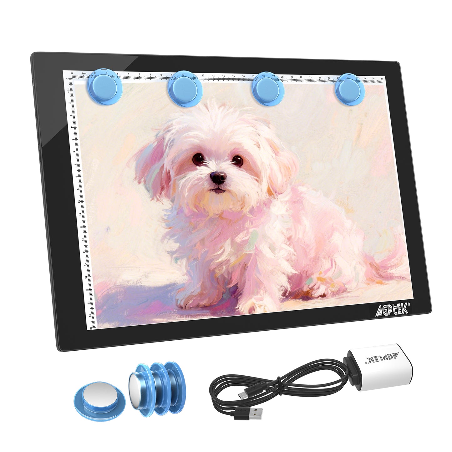 Magnetic A4 LED Artcraft Tracing Light Pad 4 Light Box Ultra-Thin Physical Buttons Control with Memory Function USB Powered Pad Animation,Sketching,Designing,Stencilling X-ray Viewing W/USB Adapter