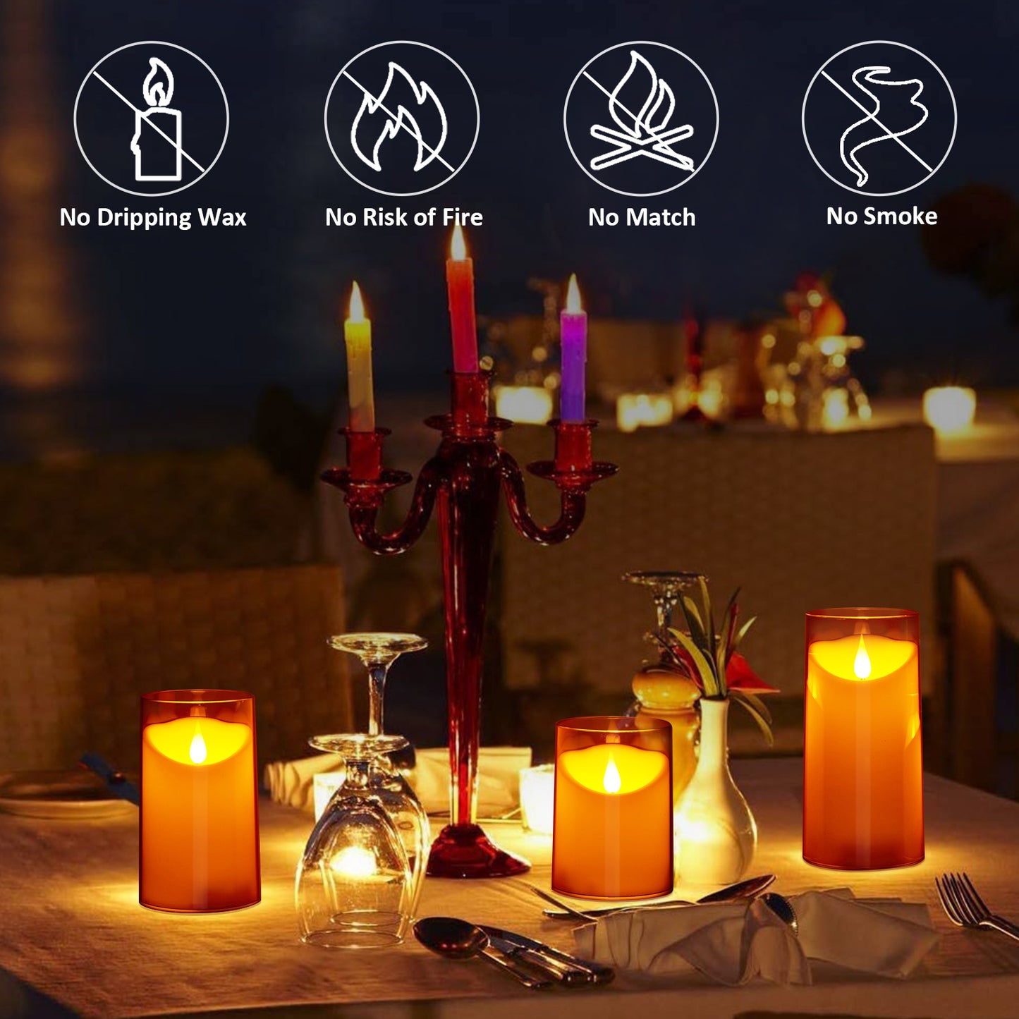IMAGE Flickering Flameless Candles Battery Operated, 3 Pack Acrylic Shell 3D Wick LED Pillar Candles with Remote Control Timer for Wedding Christmas Home Decor (D 3"×H 4" 5" 6"), Gold