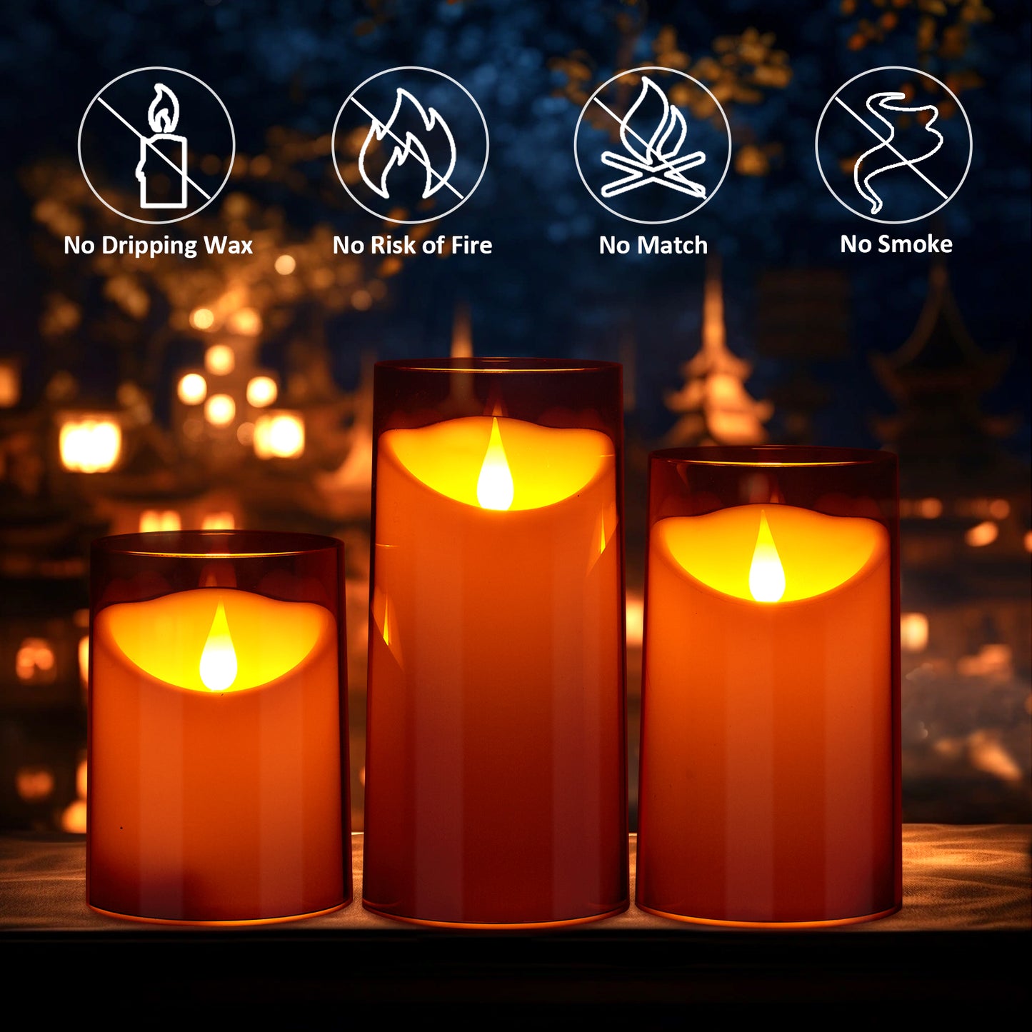 IMAGE Flickering Flameless Candles Battery Operated, 3 Pack Acrylic Shell 3D Wick LED Pillar Candles with Remote Control Timer for Wedding Christmas Home Decor (D 3"×H 4" 5" 6"), Gray