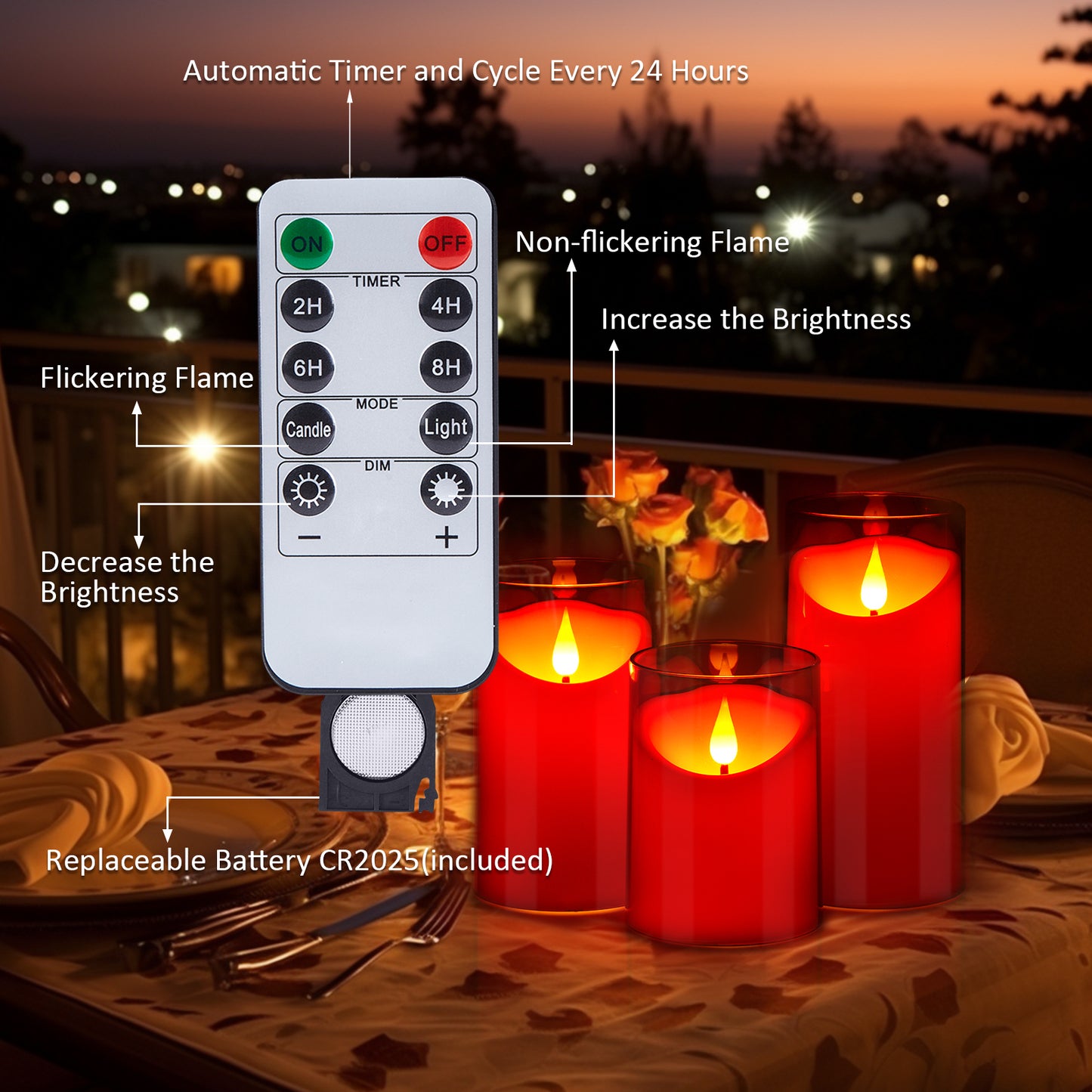 IMAGE Flickering Flameless Candles Battery Operated, 3 Pack Acrylic Shell 3D Wick LED Pillar Candles with Remote Control Timer for Wedding Christmas Home Decor (D 3"×H 4" 5" 6"), Red