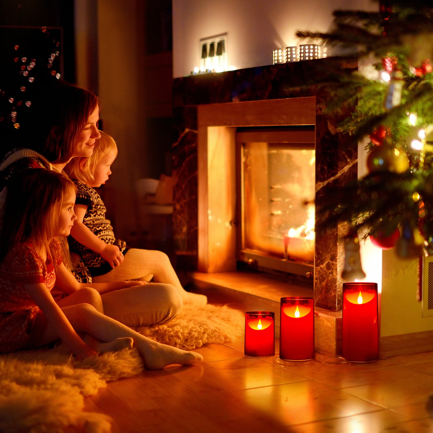 IMAGE Flickering Flameless Candles Battery Operated, 3 Pack Acrylic Shell 3D Wick LED Pillar Candles with Remote Control Timer for Wedding Christmas Home Decor (D 3"×H 4" 5" 6"), Red