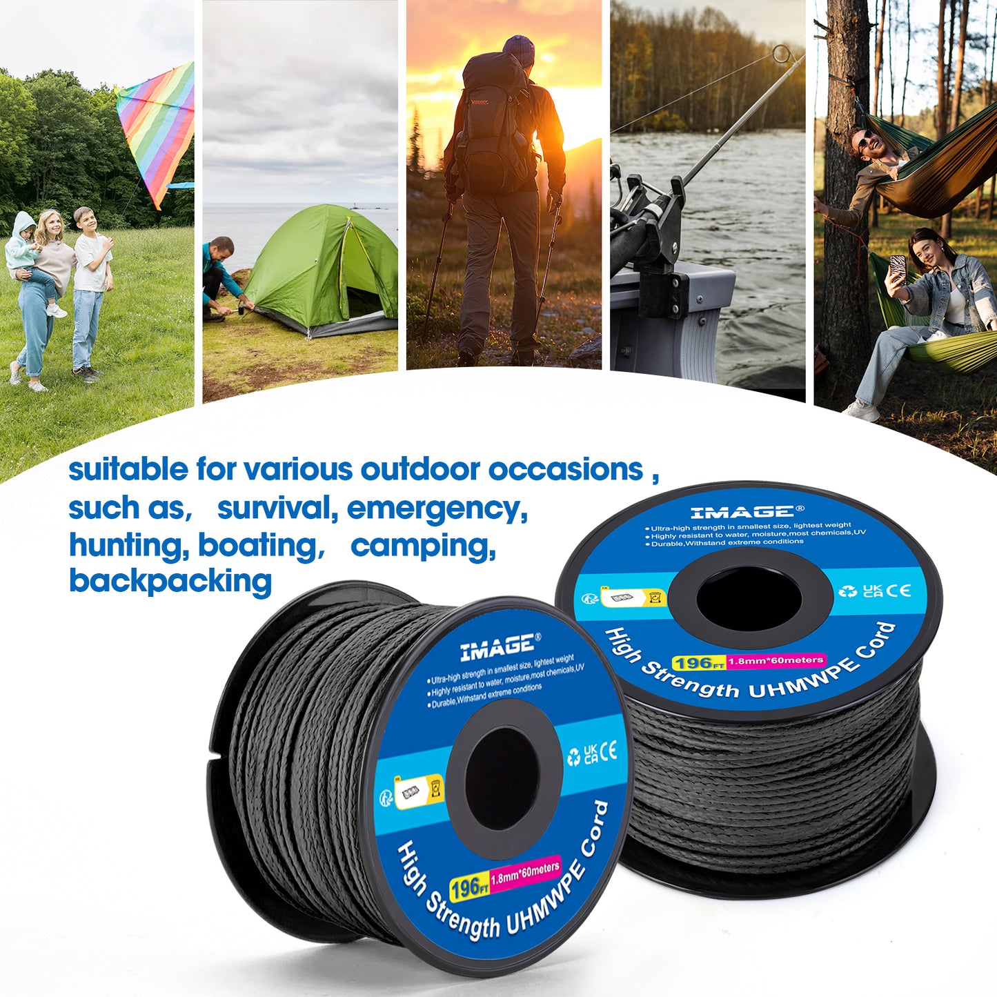 IMAGE Kevlar Cord196ft UHMWPE Braided Throw Line Nylon Cord 1.8mm, 660LB High Strength, Low Stretch, Spliceable Arborist Rope for Tree Work, Hammock, Tarp, Tent, Camping