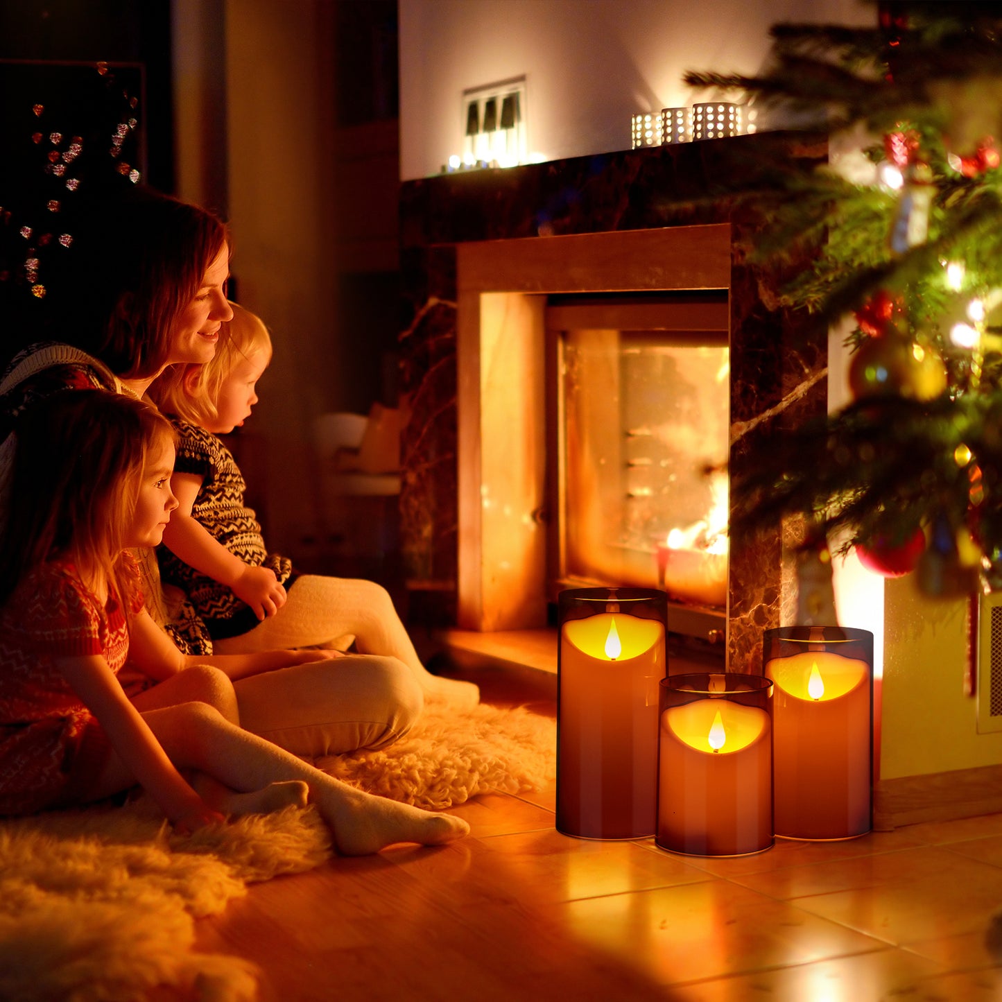 IMAGE Flickering Flameless Candles Battery Operated, 3 Pack Acrylic Shell 3D Wick LED Pillar Candles with Remote Control Timer for Wedding Christmas Home Decor (D 3"×H 4" 5" 6"), Gray