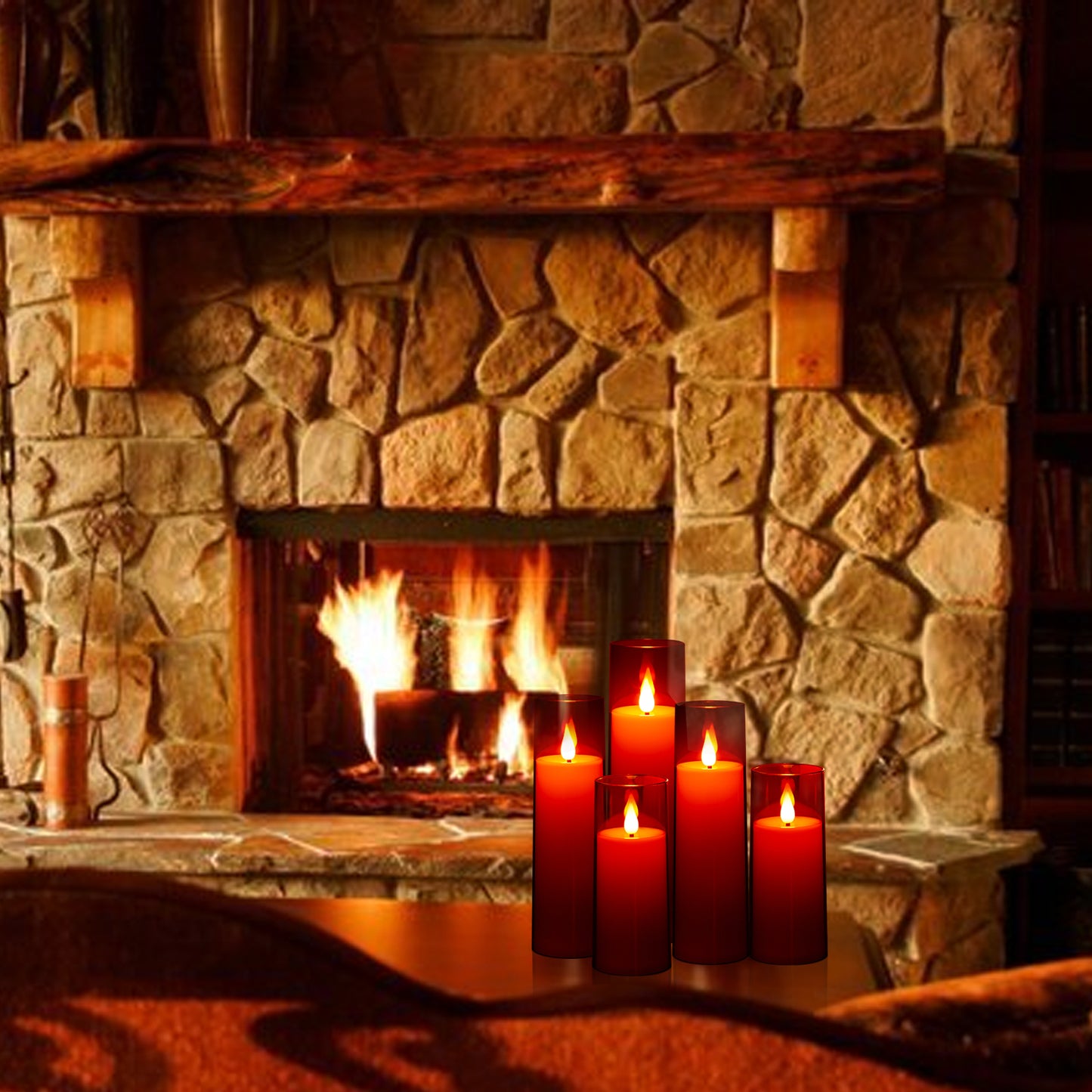 IMAGE Flickering Flameless Candles Battery Operated, Acrylic Shell Pillar 3D Wick LED Candles with 10-Key Remote Control Timer for Wedding Christmas Home Decor Set of 5 (D2.3 in X H5 5 7 7 8 in), Red