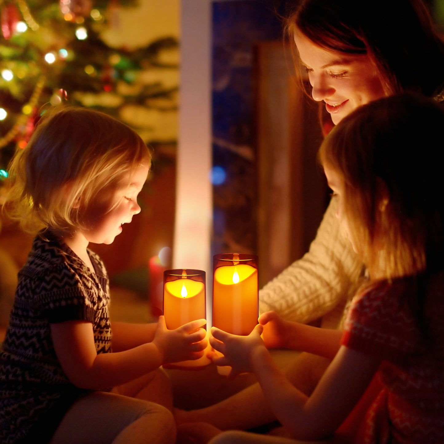 IMAGE Flickering Flameless Candles Battery Operated, 3 Pack Acrylic Shell 3D Wick LED Pillar Candles with Remote Control Timer for Wedding Christmas Home Decor (D 3"×H 4" 5" 6"), Gold