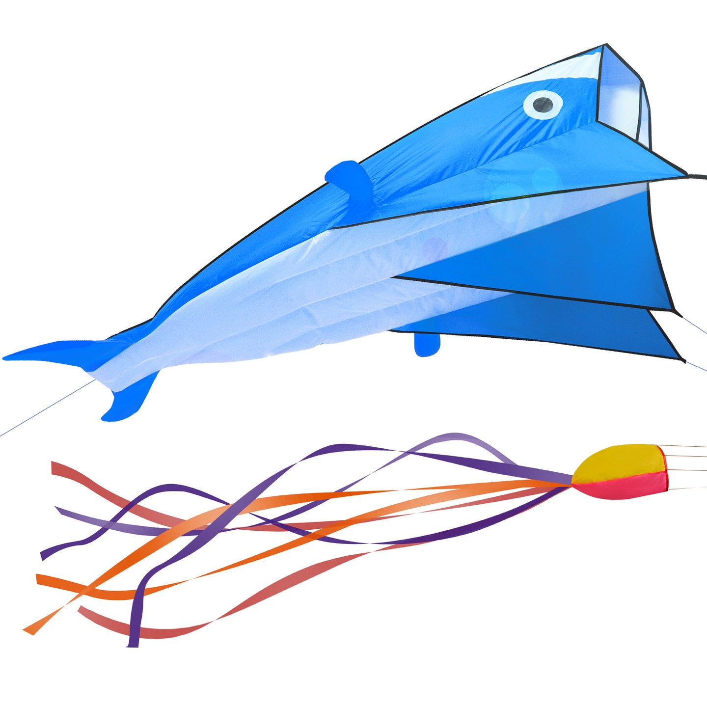 Image 3D Kite Large Blue Dolphin Breeze Beach Kites with Huge Frameless Soft Parafoil Giant,Gift for Kids,Family