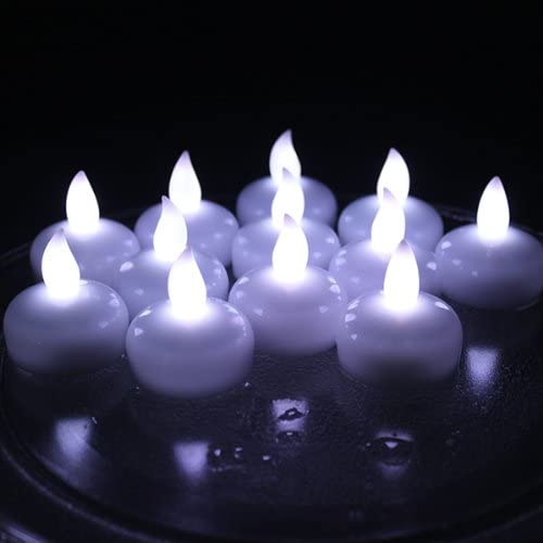 12PCS Cool White Floating LED Candles Smokeless Flickering Flameless Waterproof Floating LED Tealights Candles Wedding Party Spa Home Indoor Outdoor Decor
