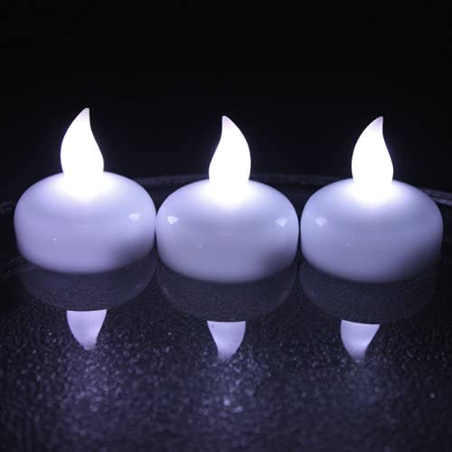 12PCS Cool White Floating LED Candles Smokeless Flickering Flameless Waterproof Floating LED Tealights Candles Wedding Party Spa Home Indoor Outdoor Decor