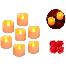 Load image into Gallery viewer, 12PCS Tea Lights Flameless LED Battery Operated Candles Lights for Wedding Party Seasonal &amp; Festival Celebration with 100pcs Decorative Fake Rose Petals
