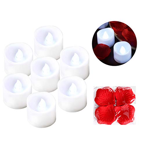 12PCS Tea Lights Flameless LED Battery Operated Candles Lights for Wedding Party Seasonal & Festival Celebration with 100pcs Decorative Fake Rose Petals