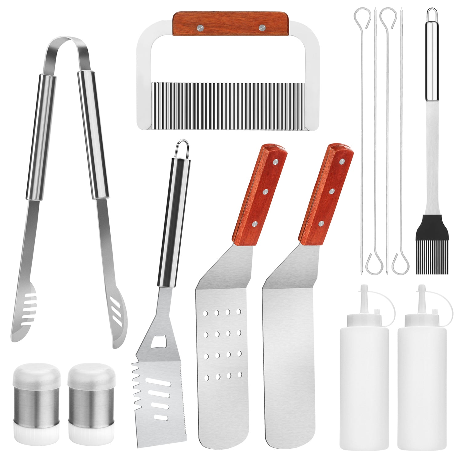 Image 14 Pieces BBQ Grill Tool Set, Large Heavy Duty Stainless Steel Grilling Kit - M - Silver