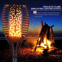 Load image into Gallery viewer, Solar Torch Lights, IMAGE LED Solar Path Light with Flickering Flame, Solar Tiki Torches, Waterproof Wireless Outdoor Halloween Christmas Garden Decorations Landscape Pathway Lighting with Auto On/Off
