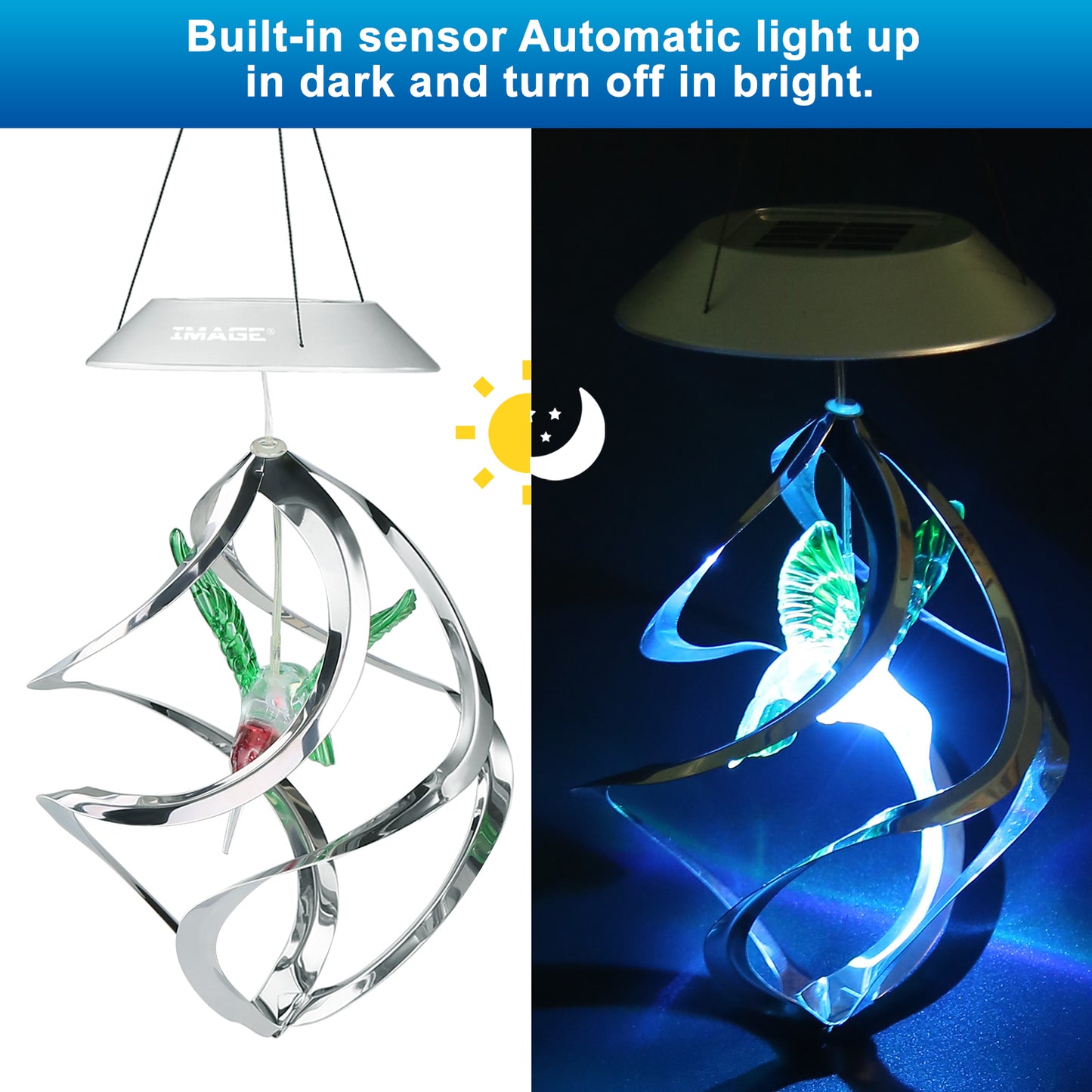 Hummingbird Wind Chime - Color Changing Solar Hanging Lights Xmas Gifts for Decor Home Garden Patio Yard Indoor Outdoor