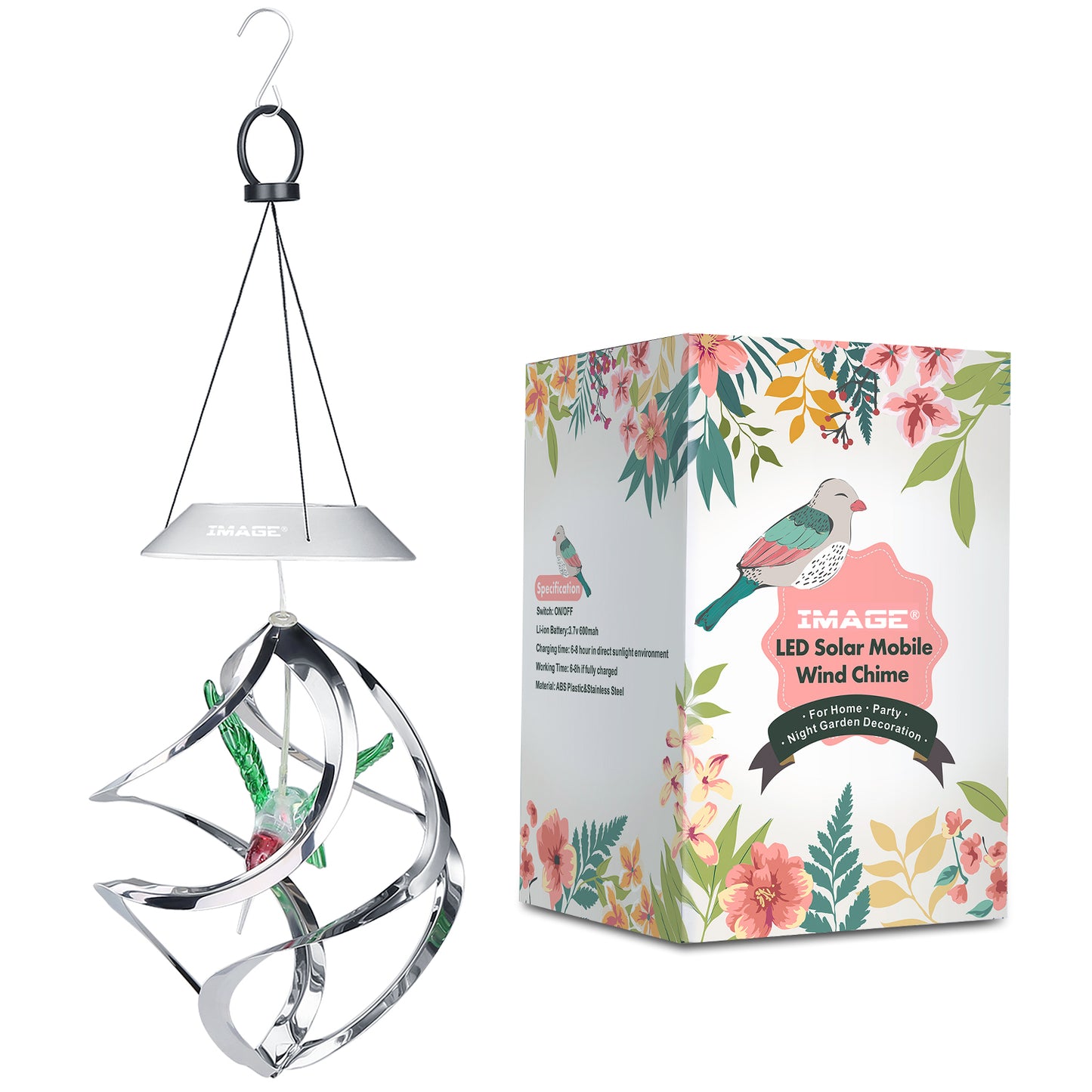 Hummingbird Wind Chime - Color Changing Solar Hanging Lights Xmas Gifts for Decor Home Garden Patio Yard Indoor Outdoor
