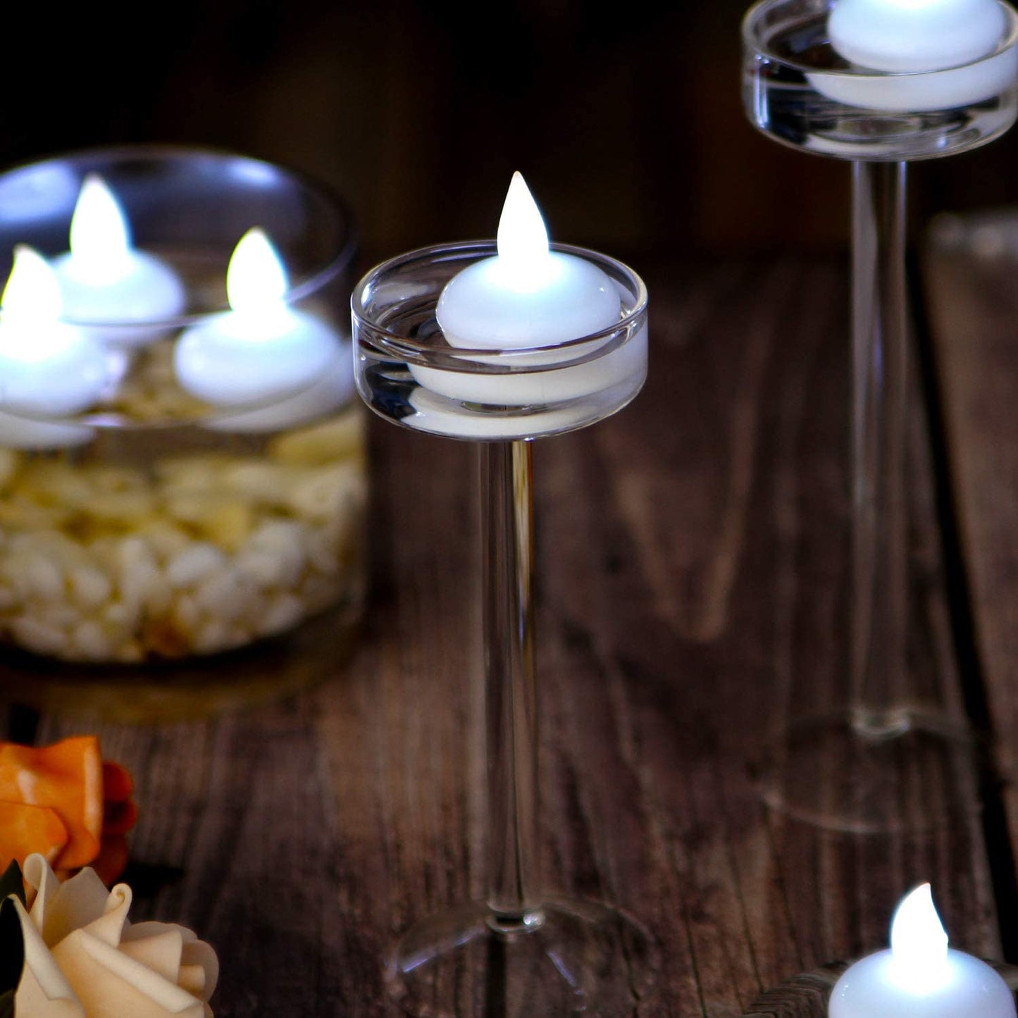 12PCS Cool White Floating LED Candles Smokeless Flickering Flameless Waterproof Floating LED Tealights Candles Wedding Party Spa Home Indoor Outdoor Decor