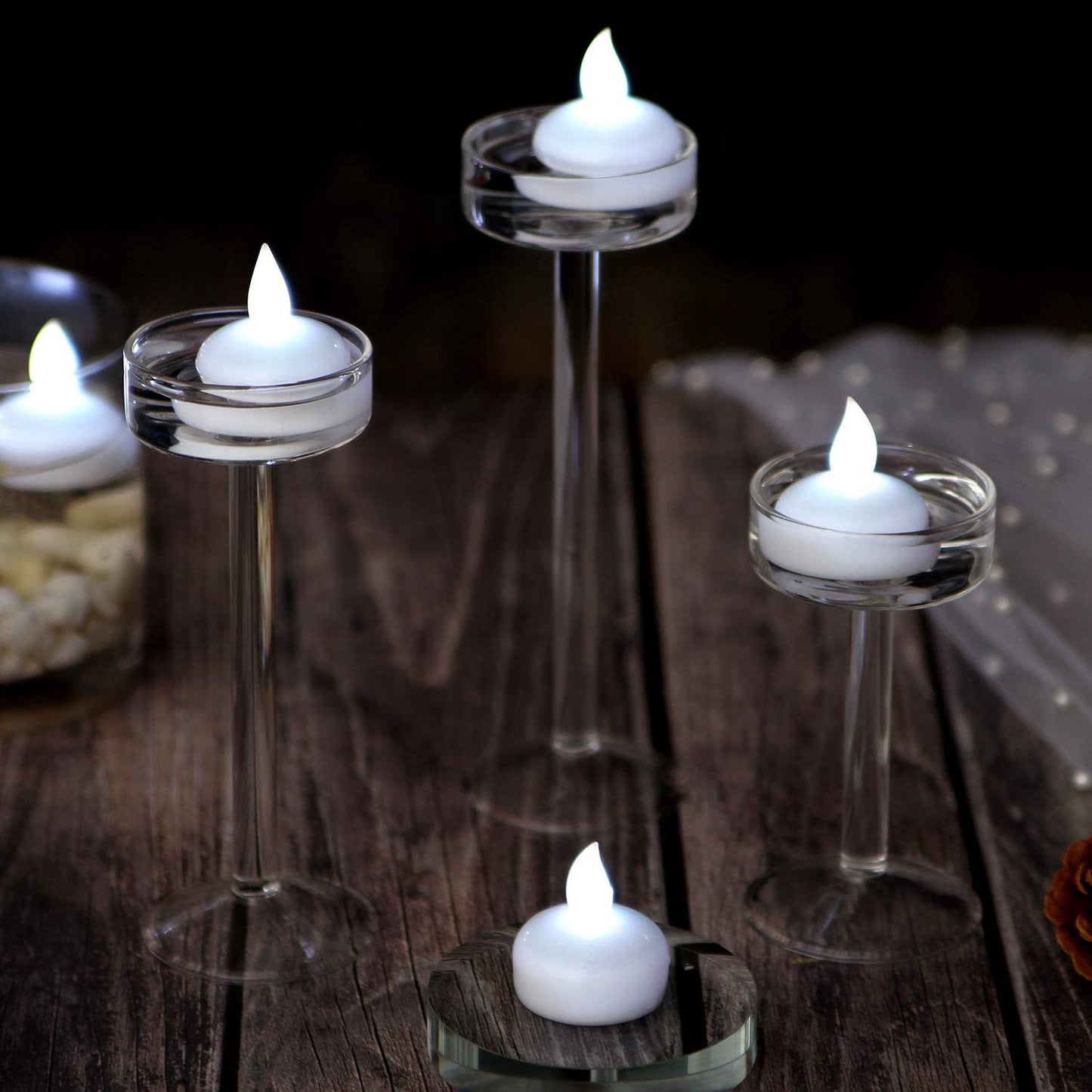 12PCS Cool White Floating LED Candles Smokeless Flickering Flameless Waterproof Floating LED Tealights Candles Wedding Party Spa Home Indoor Outdoor Decor