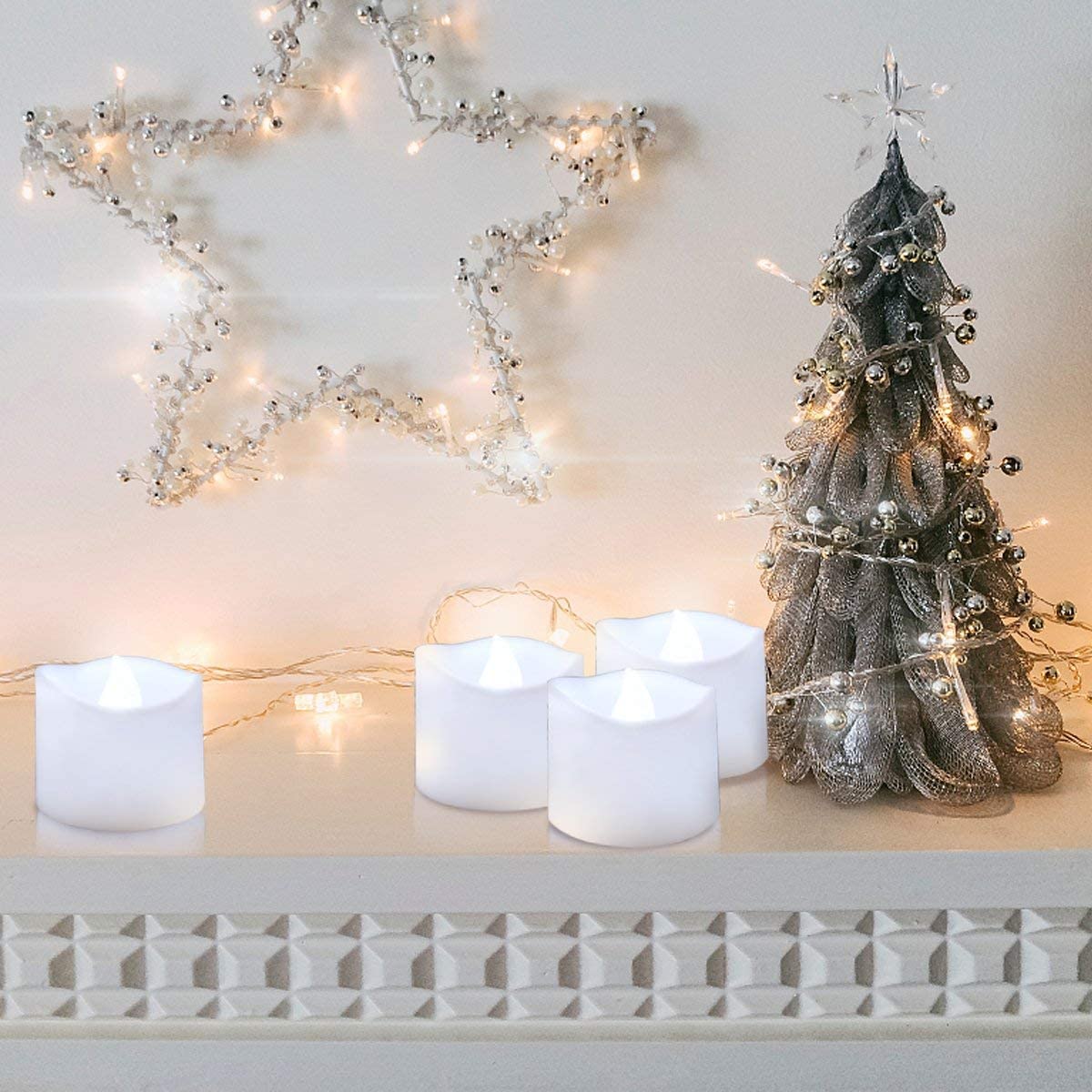 Tea Lights with Timer, Flickering Tealights Candles 12PCS 6hrs on and 18hrs Off in 24 Hours Cycle Automatically Timing LED Candles Lights with 100 PCS Decorative Fake Rose Petals for Decor