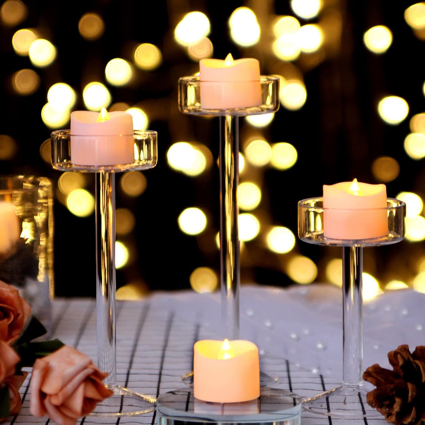 12PCS Tea Lights Flameless LED Battery Operated Candles Lights for Wedding Party Seasonal & Festival Celebration with 100pcs Decorative Fake Rose Petals