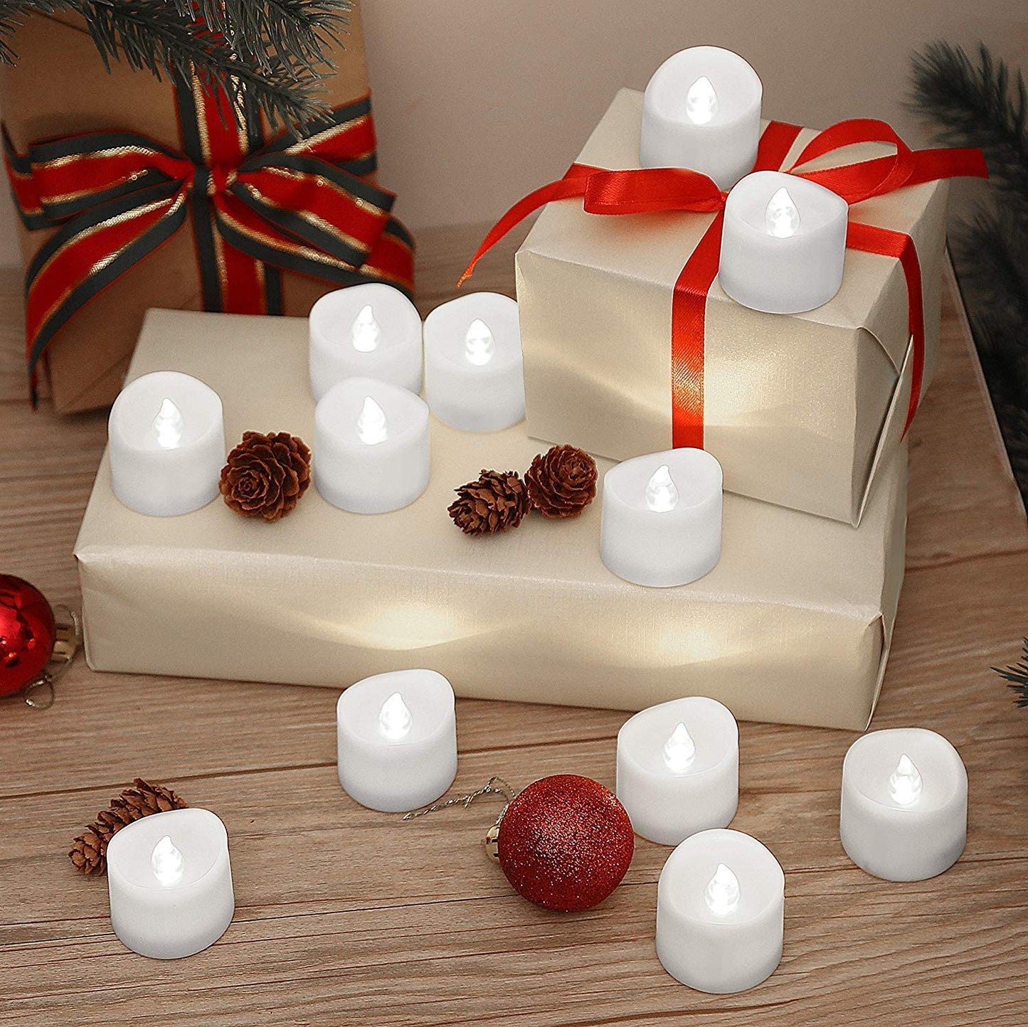 12PCS Tea Lights Flameless LED Battery Operated Candles Lights for Wedding Party Seasonal & Festival Celebration with 100pcs Decorative Fake Rose Petals