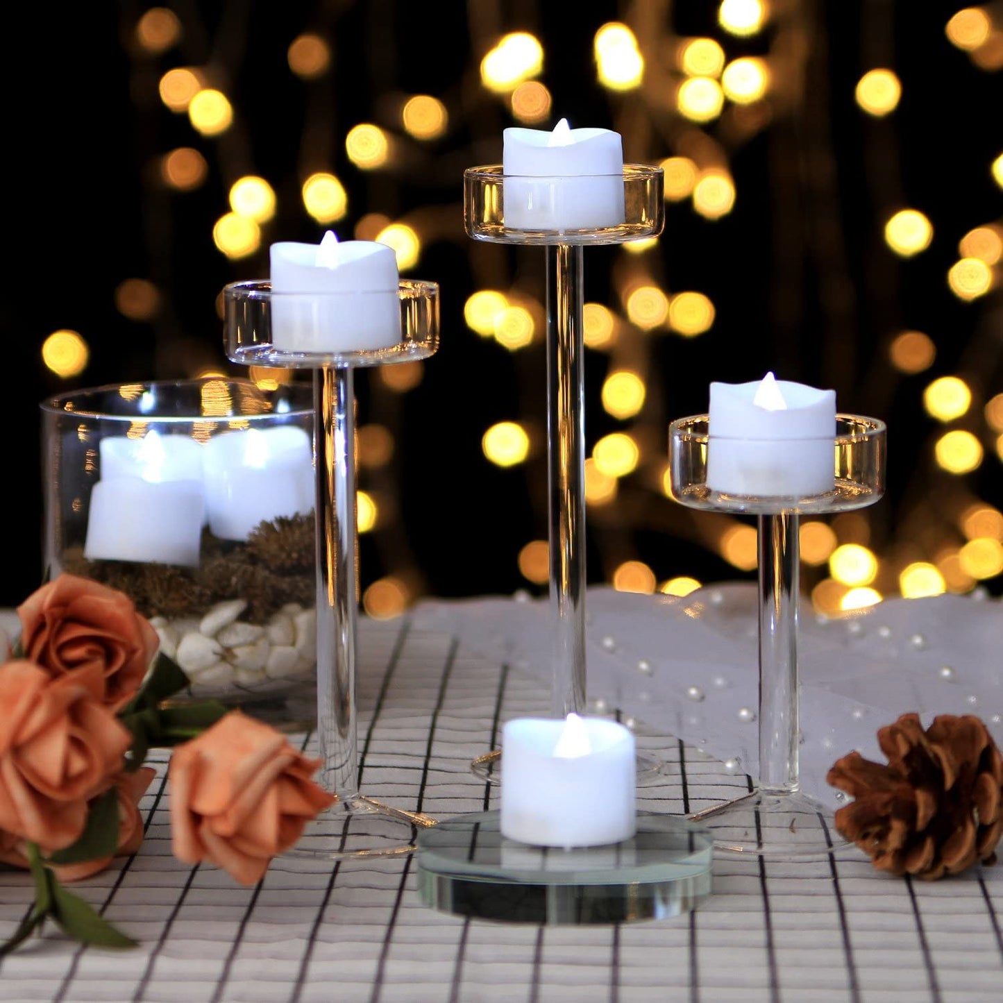 12PCS Tea Lights Flameless LED Battery Operated Candles Lights for Wedding Party Seasonal & Festival Celebration with 100pcs Decorative Fake Rose Petals