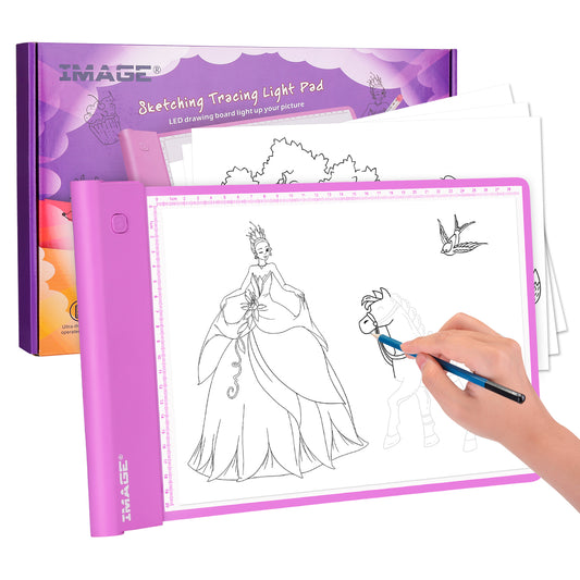 IMAGE Light Up Tracing Pad Pink Drawing Tablet Coloring Board for Kids Children to for Girls Boy (includes 10 Traceable Sheets and Two Clips)