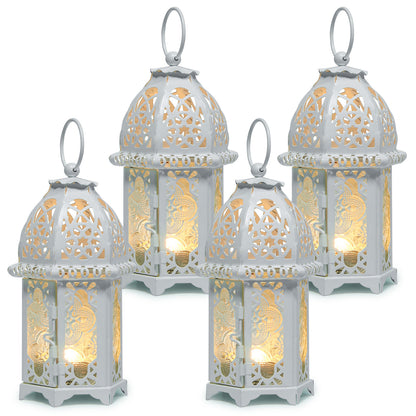 Metal Candle Holder Small Sized 4PCS sets Transparent Glass Moroccan Style Hanging Lanterns Creative Wedding Home Tabletop Decoration Birdcage, white