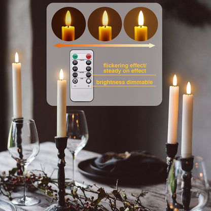 IMAGE Taper Candles, 12 Pcs Battery Operated Taper Candles 3D Wick Ivory Taper Flameless Candles with 10 Keys Remote and Timer, Flickering Flameless Taper Candles Warm White