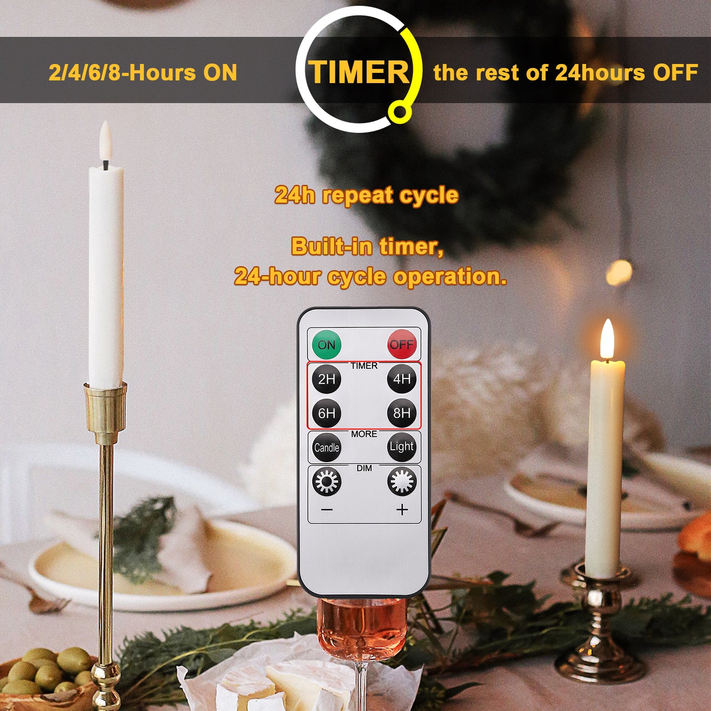 IMAGE Taper Candles, 12 Pcs Battery Operated Taper Candles 3D Wick Ivory Taper Flameless Candles with 10 Keys Remote and Timer, Flickering Flameless Taper Candles Warm White