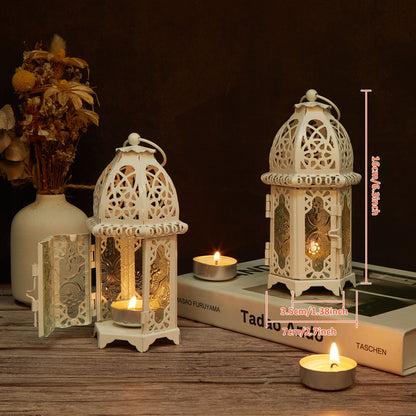 Metal Candle Holder Small Sized 4PCS sets Transparent Glass Moroccan Style Hanging Lanterns Creative Wedding Home Tabletop Decoration Birdcage, white