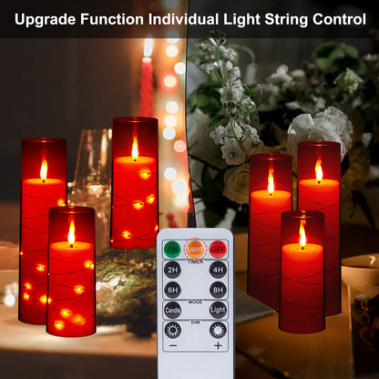 IMAGE Flickering Flameless Candles Battery Operated, Acrylic Shell Pillar 3D Wick LED Candles with 11-Key Remote Control Timer for Wedding Christmas Home Decor Set of 5 (D2.3 in X H5 5 7 7 8 in), Red