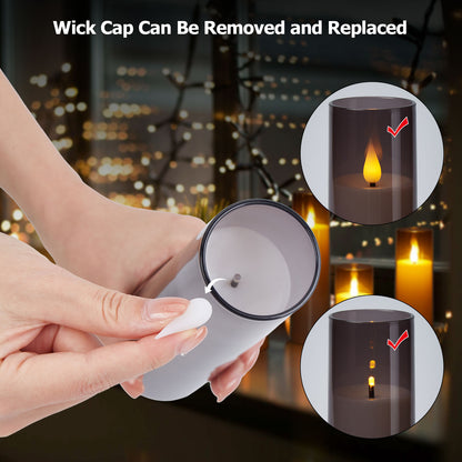 IMAGE Flickering Flameless Candles Battery Operated, Acrylic Shell Pillar 3D Wick LED Candles with 10-Key Remote Control Timer for Wedding Christmas Home Decor Set of 5 (D2.3 in X H5 5 7 7 8 in), Grey