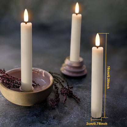 IMAGE Taper Candles, 12 Pcs Battery Operated Taper Candles 3D Wick Ivory Taper Flameless Candles with 10 Keys Remote and Timer, Flickering Flameless Taper Candles Warm White