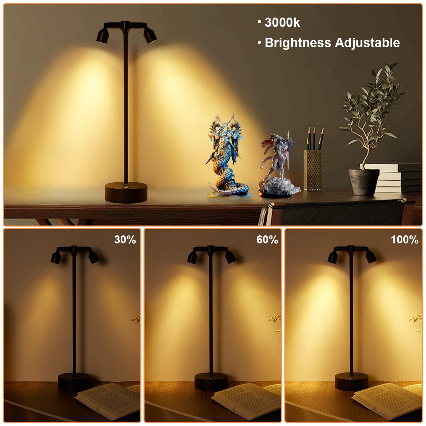 Rechargeable Cordless Spotlight, table spotlight Accent Lighting for Plants Pictures Artwork Jewelry Showcase Model Display Shelves Cabinet Table Lamp for Home Restaurant Dinner Bar  Warm white