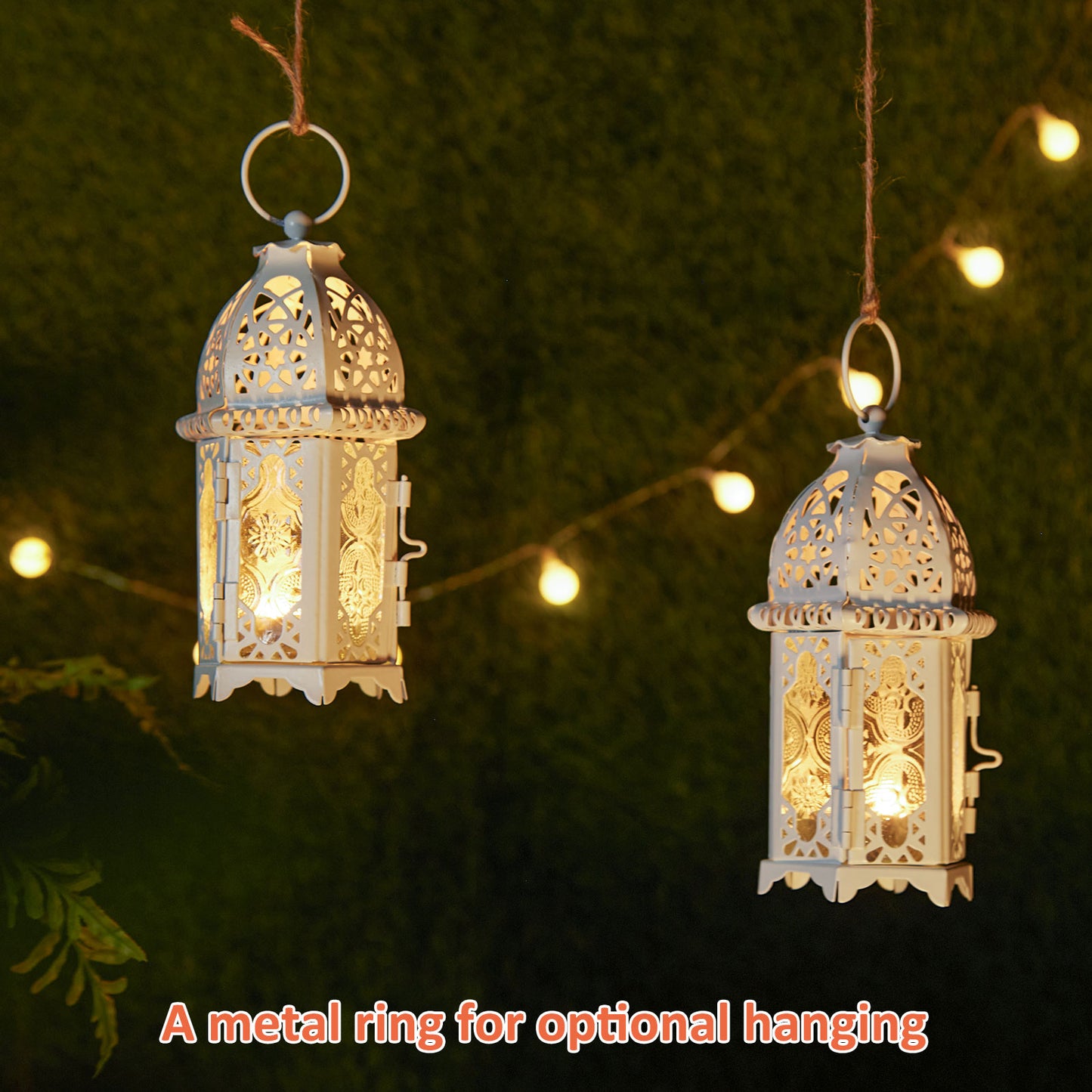 Metal Candle Holder Small Sized 4PCS sets Transparent Glass Moroccan Style Hanging Lanterns Creative Wedding Home Tabletop Decoration Birdcage, white