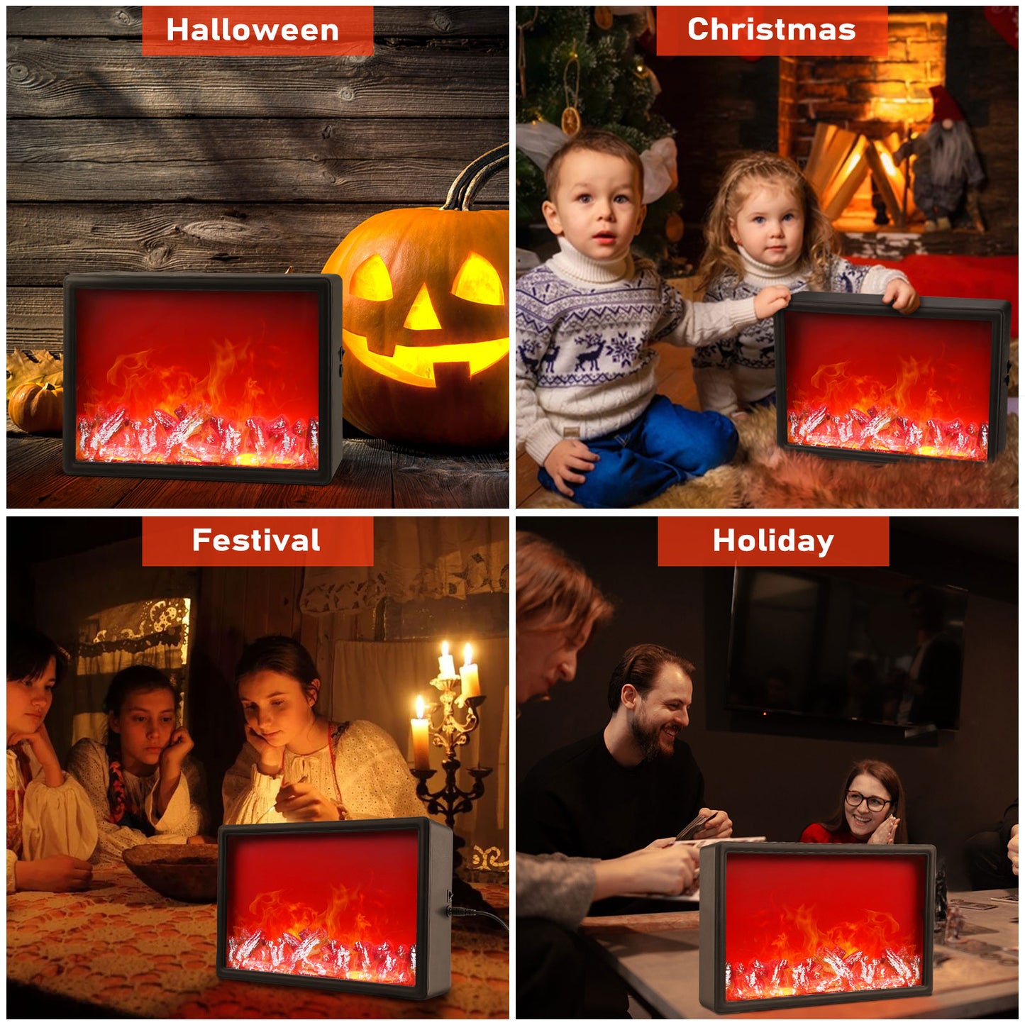 Fireplace Lights, IMAGE Fireplace Lantern LED Flame USB/Battery Powered, Flameless Fire Light for home Decor for Christmas Ornaments