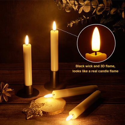 IMAGE 12 Pcs Battery Operated Taper Candles 3D Wick Ivory Taper Flameless Candles 0.78in*6.29in with 10 Keys Remote and Timer, Flickering Flameless LED Light for Xmas Valentines Day Party Decoration