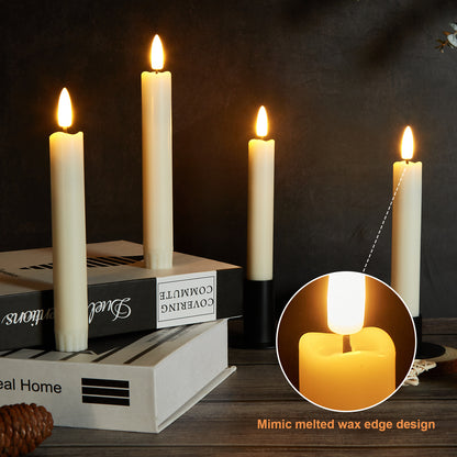 IMAGE 12 Pcs Battery Operated Taper Candles 3D Wick Ivory Taper Flameless Candles 0.78in*6.29in with 10 Keys Remote and Timer, Flickering Flameless LED Light for Xmas Valentines Day Party Decoration