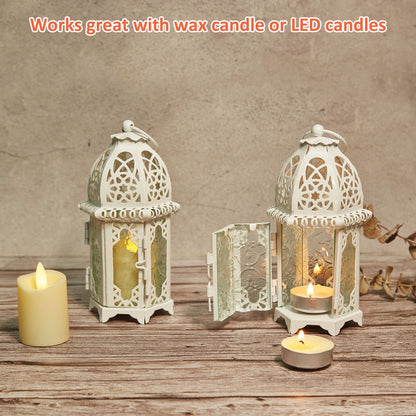 Metal Candle Holder Small Sized 4PCS sets Transparent Glass Moroccan Style Hanging Lanterns Creative Wedding Home Tabletop Decoration Birdcage, white