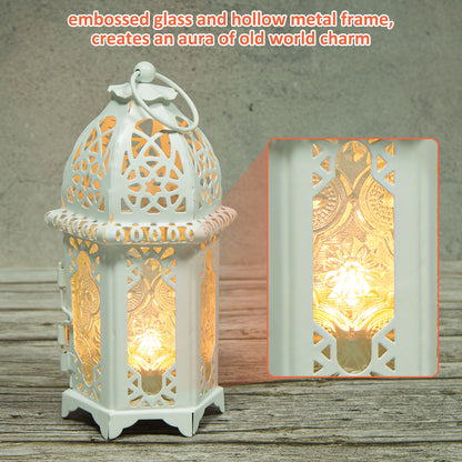 Metal Candle Holder Small Sized 4PCS sets Transparent Glass Moroccan Style Hanging Lanterns Creative Wedding Home Tabletop Decoration Birdcage, white