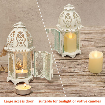 Metal Candle Holder Small Sized 4PCS sets Transparent Glass Moroccan Style Hanging Lanterns Creative Wedding Home Tabletop Decoration Birdcage, white