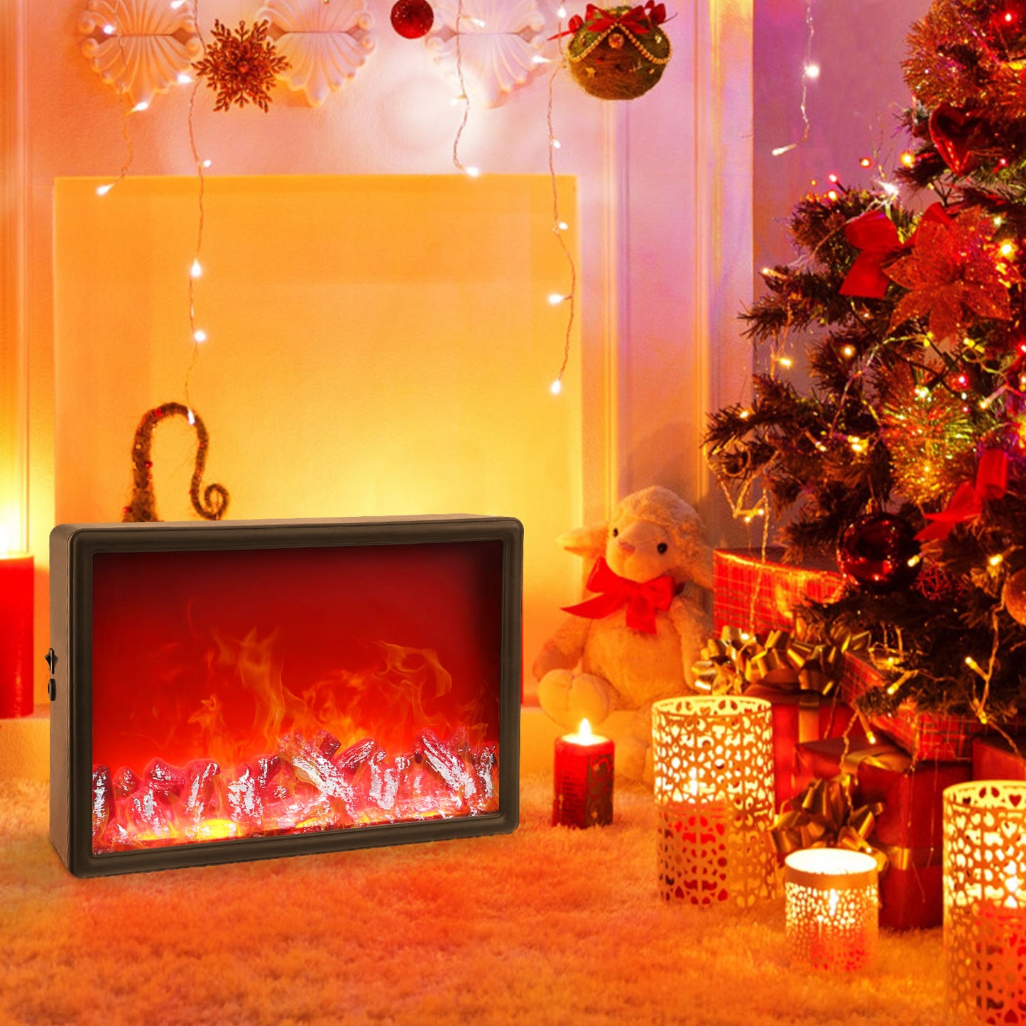 Fireplace Lights, IMAGE Fireplace Lantern LED Flame USB/Battery Powered, Flameless Fire Light for home Decor for Christmas Ornaments