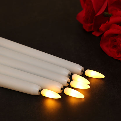 Taper Candles, IMAGE 12 Pcs Battery Operated Taper Candles 3D Wick Ivory Taper Flameless Candles with 10 Keys Remote and Timer, Flickering Flameless Taper Candles Warm White