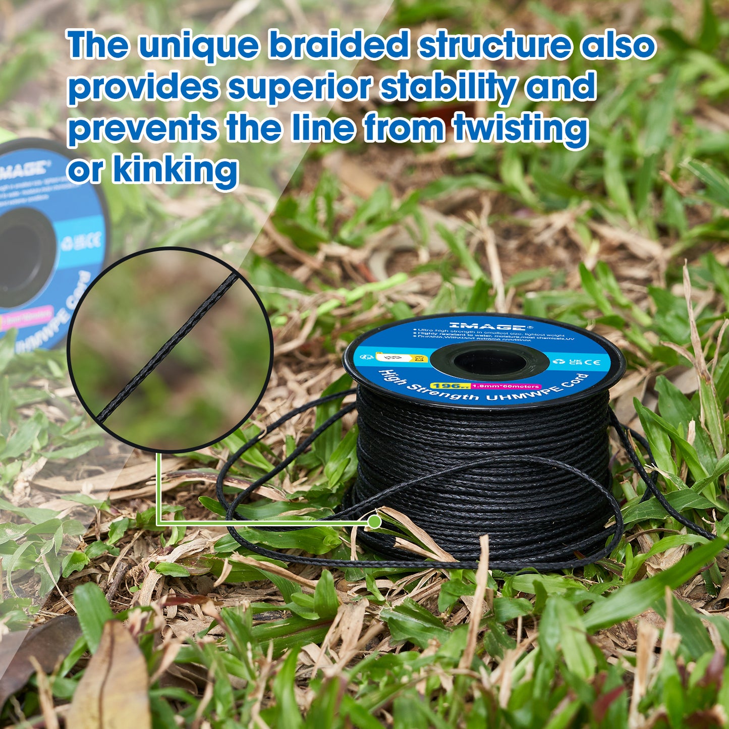 IMAGE Kevlar Cord196ft UHMWPE Braided Throw Line Nylon Cord 1.8mm, 660LB High Strength, Low Stretch, Spliceable Arborist Rope for Tree Work, Hammock, Tarp, Tent, Camping